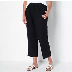 Susan Graver Easy Linen Utility Black Cropped Pants Sz XXS petite